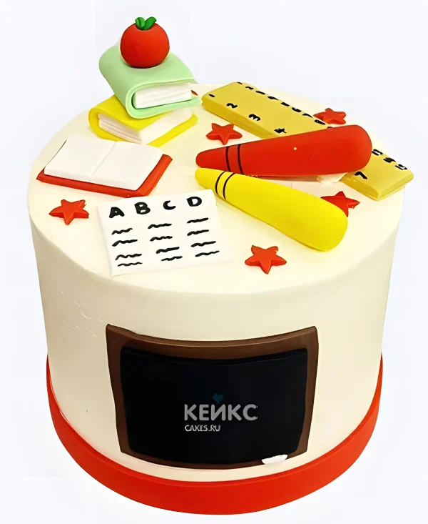 Торт на День учителя с книгами и мелками Фото