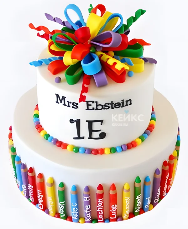Торт на День воспитателя Яркий бант на белом Фото