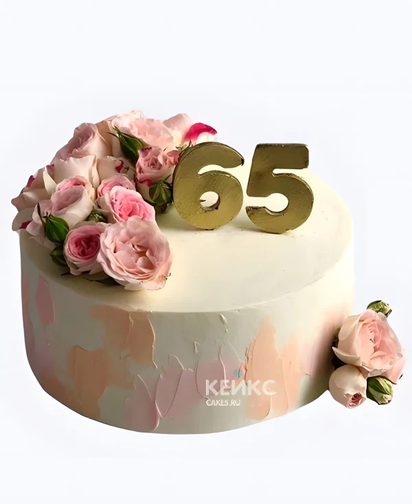 Торт с цветами на 65-летие маме Фото