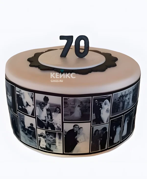 Торт на юбилей 70 лет с коллажем из фотографий Фото