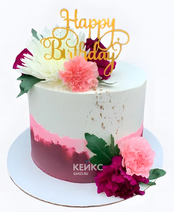 Торт для женщины с яркими цветами Фото
