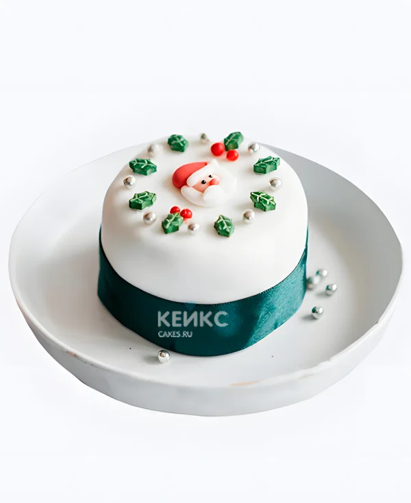 Торт на Рождество Дед мороз в хороводе листочков Фото