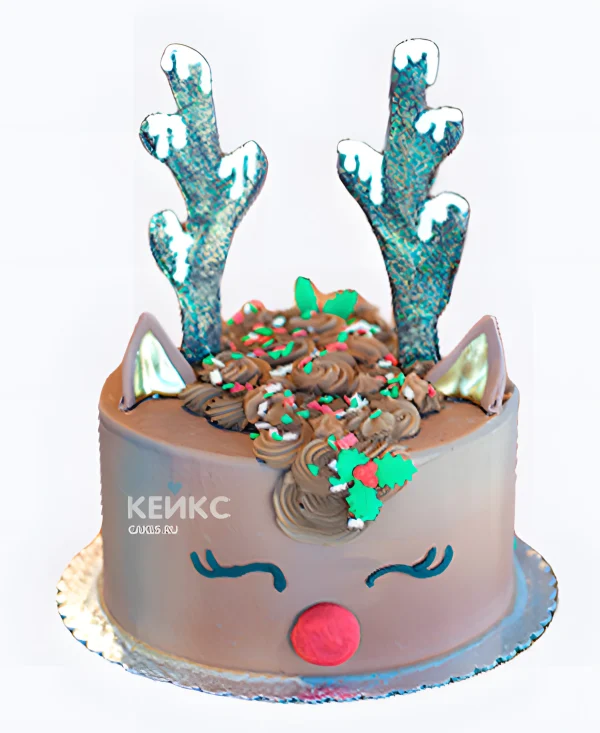 Торт на Рождество Олень с заснеженными рогами Фото