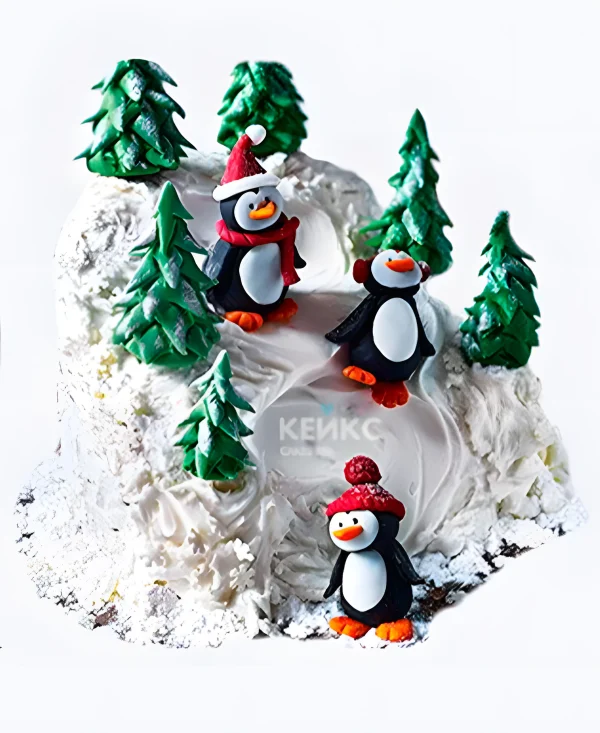 Торт на Рождество Пингвины на горке Фото