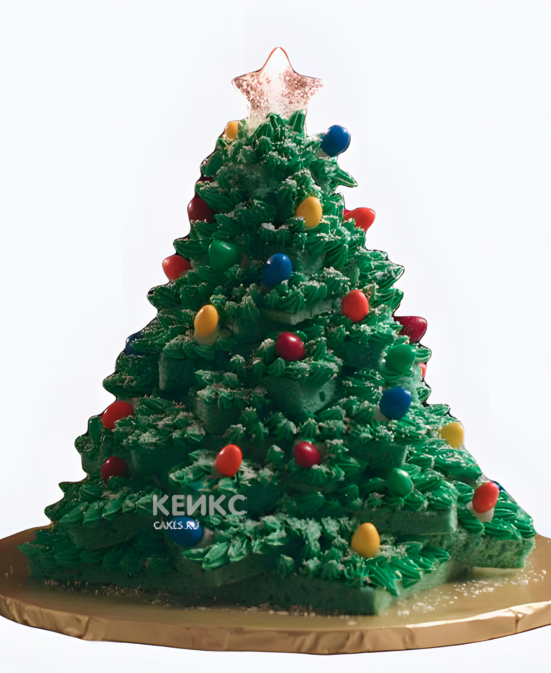 Торт на Рождество в форме елочки с гирляндой 3D Фото