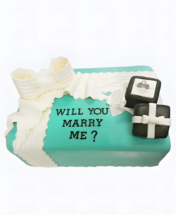 Торт на сватовство с кольцом и белым бантом Фото