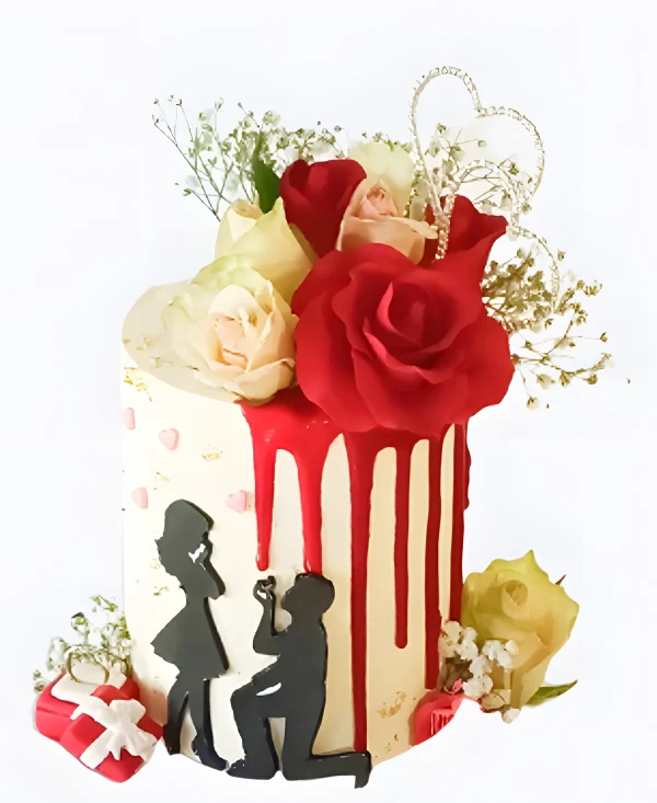 Торт на сватовство с пышным букетом роз Фото