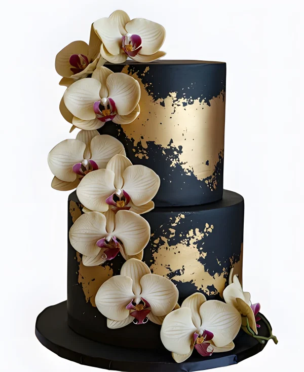 Торт Орхидеи на черном Фото