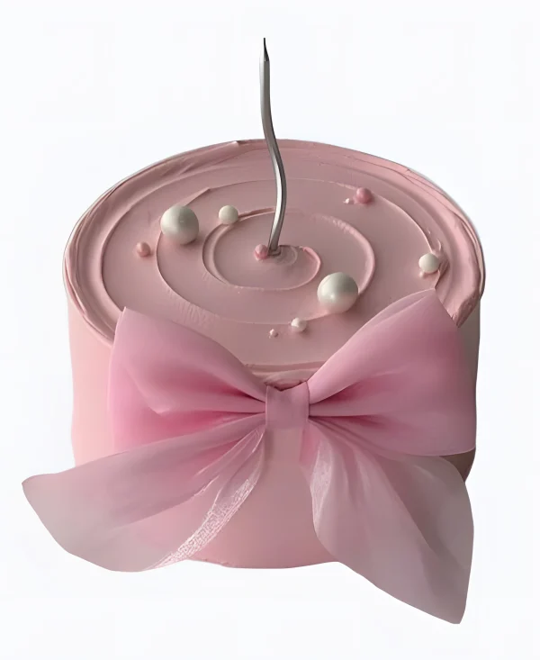 Торт розовый с жемчугом и бантом Фото