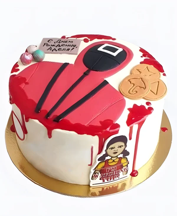 Торт с аппликацией Игра в кальмара Фото