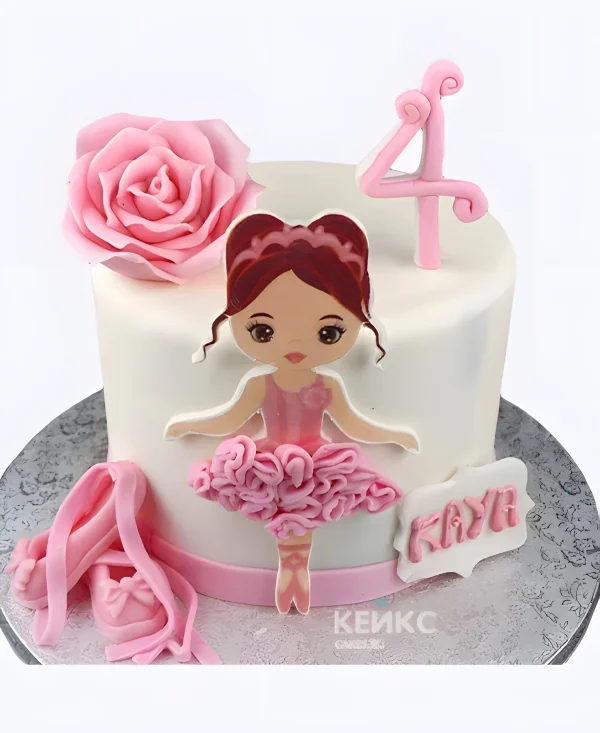 Торт с балериной и розой для девочки Фото
