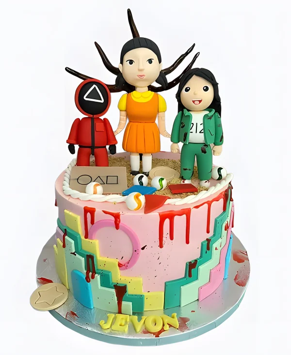 Торт с фигурками Игра в кальмара Фото