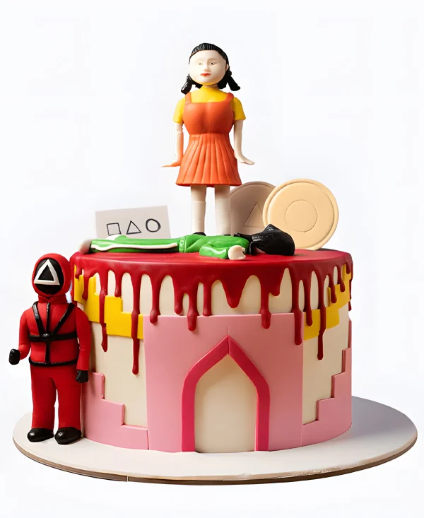 Торт с фигурками розовый Фото