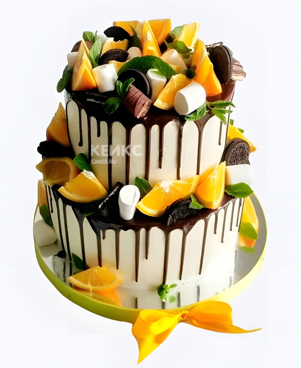 Торт с фруктами Апельсины с Орео и маршмеллоу Фото