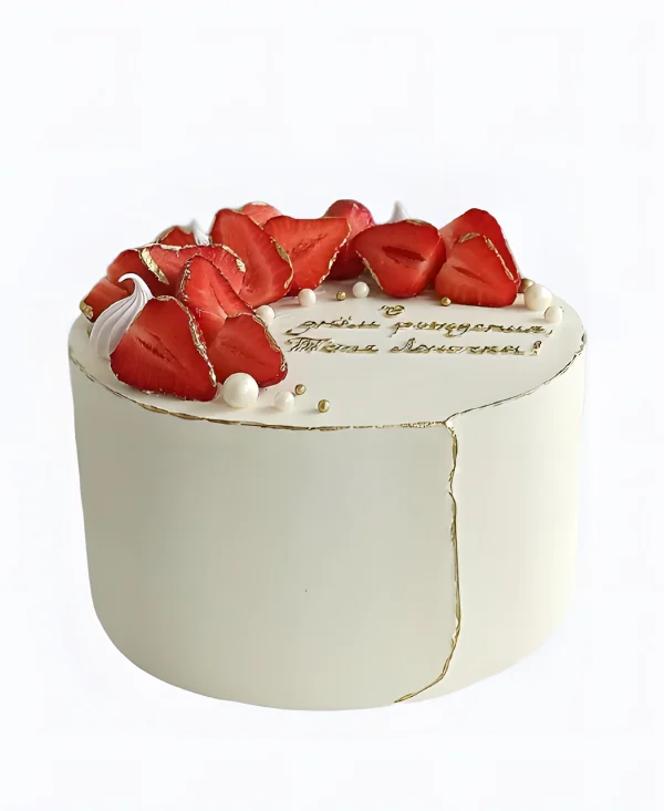 Торт с клубникой и жемчугом Фото