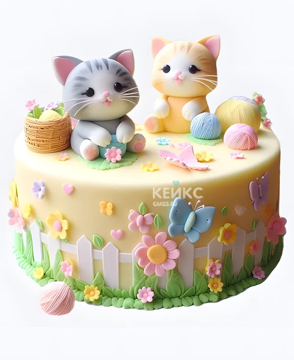 Торт с котиками и цветочками для девочки Фото