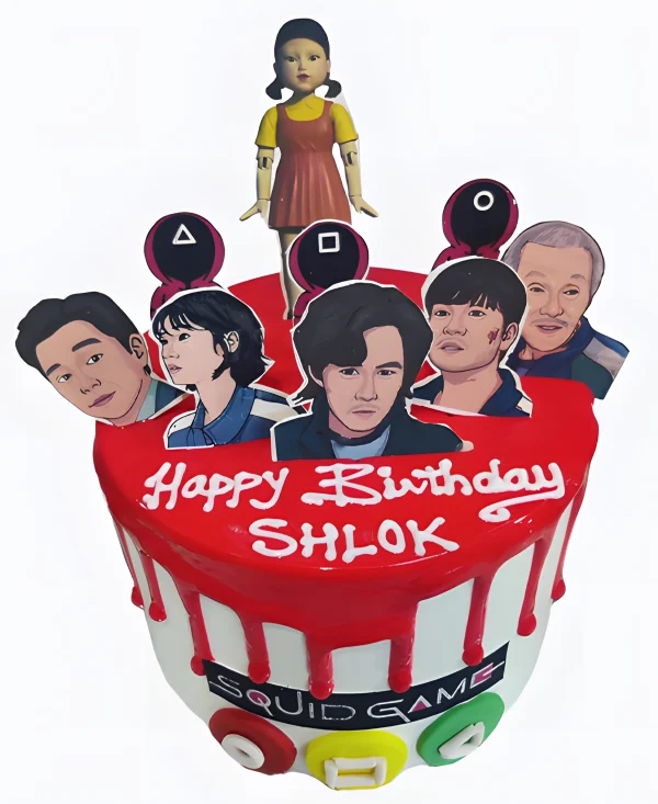 Торт с красными подтеками и фото Фото