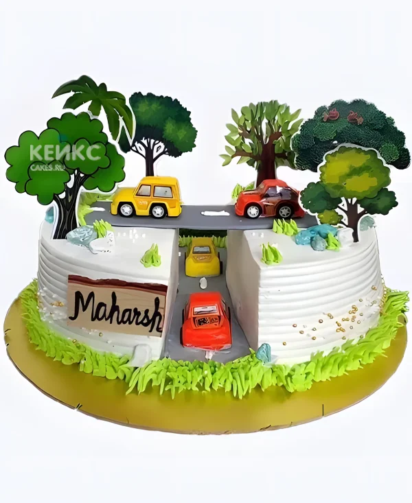 Торт с машинками и дорогами для двойняшек мальчишек Фото