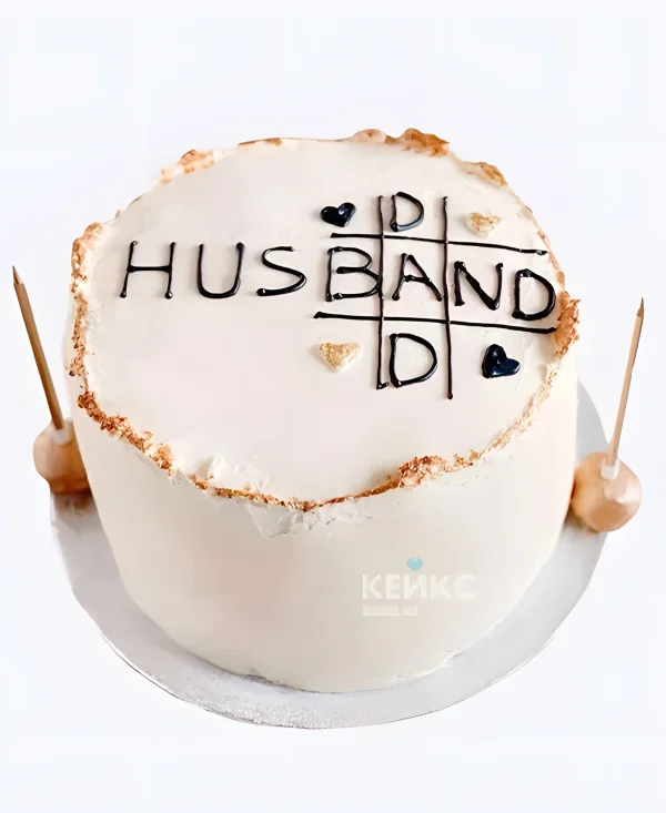 Минималистичный торт с позолотой на юбилей мужу и папе Фото