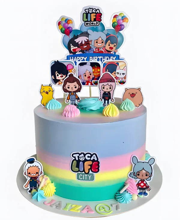 Торт с разноцветными розочками Тока Бока Фото