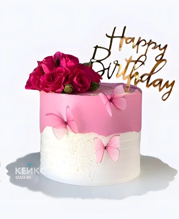 Торт с цветами и бабочками на юбилей бабушке Фото