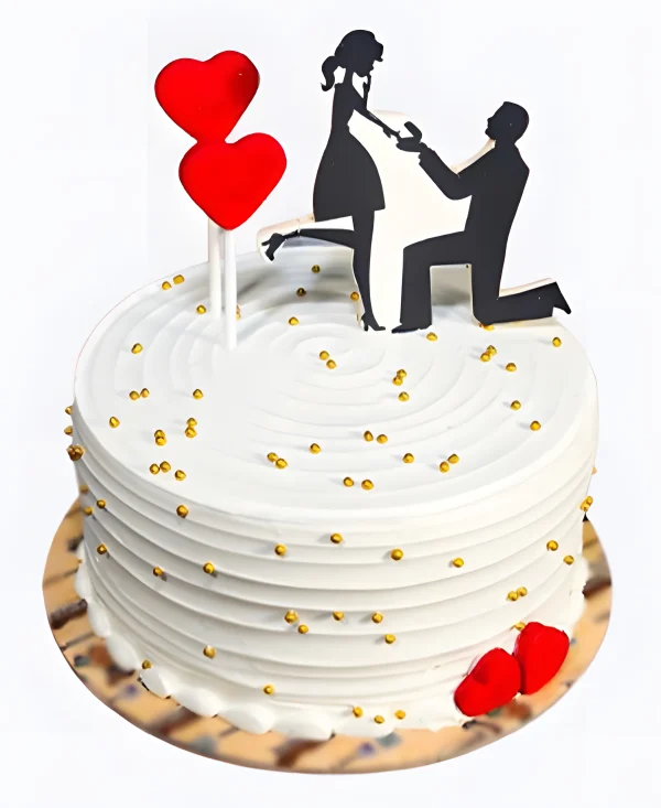 Торт с влюбленными и сердцами на сватовство Фото