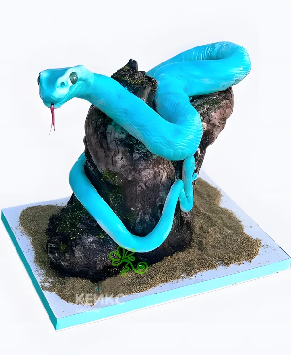 Торт Голубая змея на дереве 3D Фото