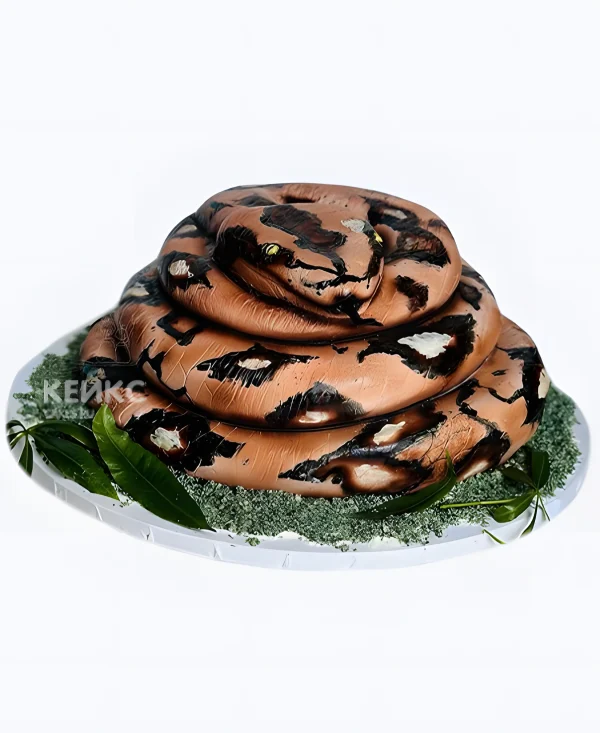 Торт Коричневая 3D змея на траве Фото