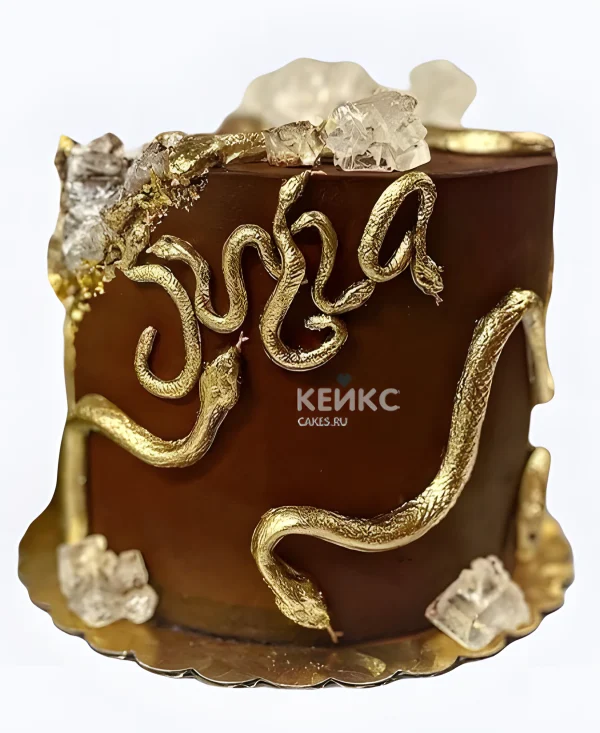 Торт Золотые змеи на коричневом Фото