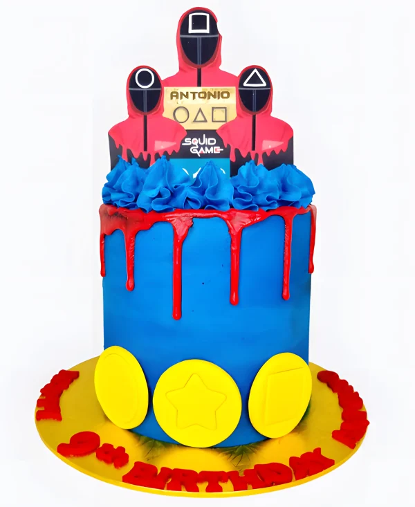 Торт синий с кремовыми розочками Фото