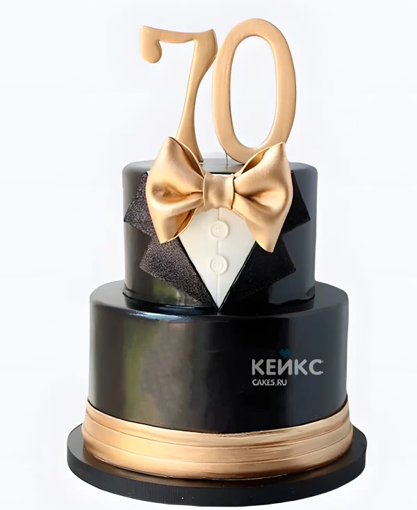 Торт фрак с золотой бабочкой на юбилей 70 лет Фото