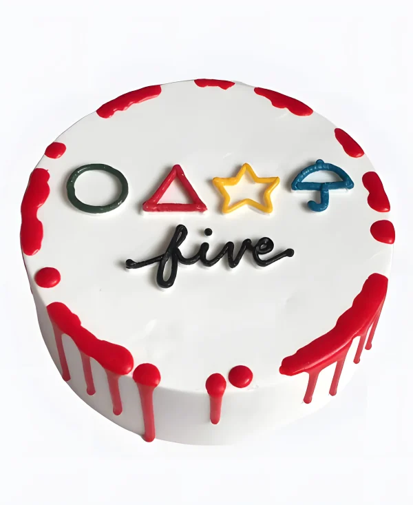 Торт со знаками и красными подтеками Фото