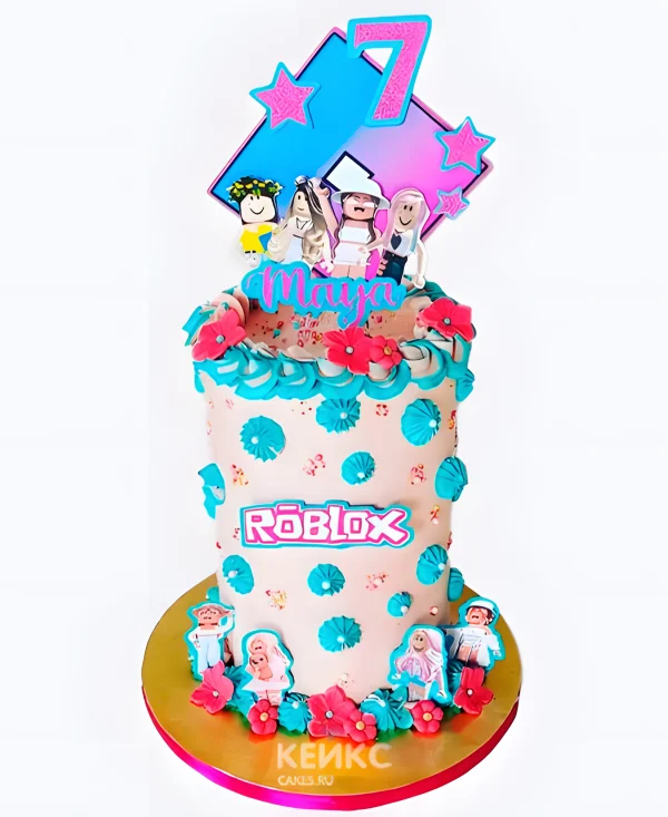 Торт в стиле Роблокс Дискотека в цветах Фото