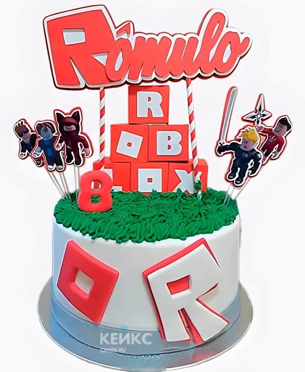 Торт в стиле Роблокс Кубики на травке Фото