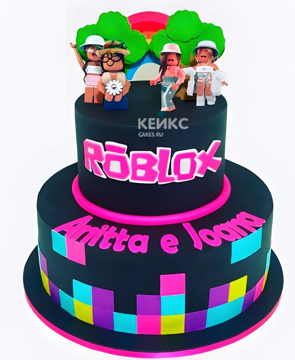 Торт в стиле Роблокс Радуга на черном Фото