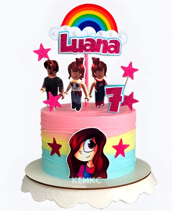Торт в стиле Роблокс Радуга со звездами Фото