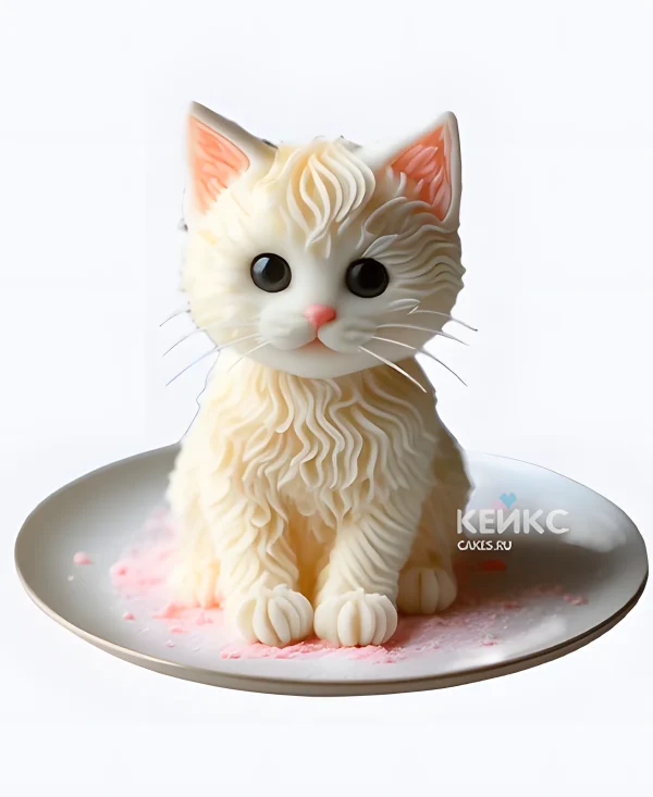Торт в виде белого котенка для девочки Фото