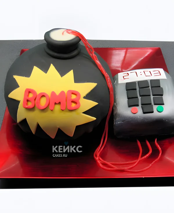 Торт в виде бомбы с пультом Фото