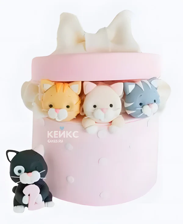 Торт в виде подарочной коробки с котятами Фото