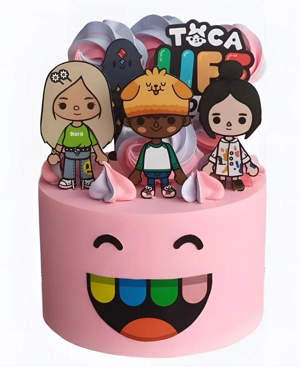 Торт велюровый розовый с улыбкой Фото