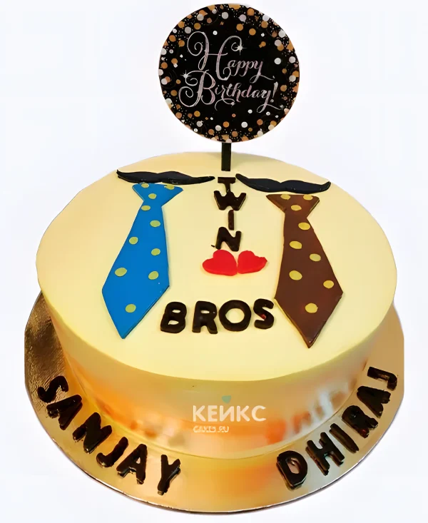 Тортик для двойняшек с галстуками и милыми надписями Фото