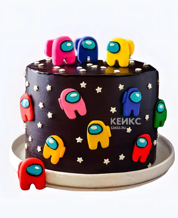 Тортик со звёздочками и персонажами из Among Us Фото