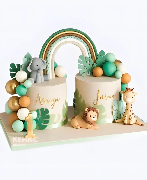 Тортики для двойняшек на первый день рождения с животными Фото