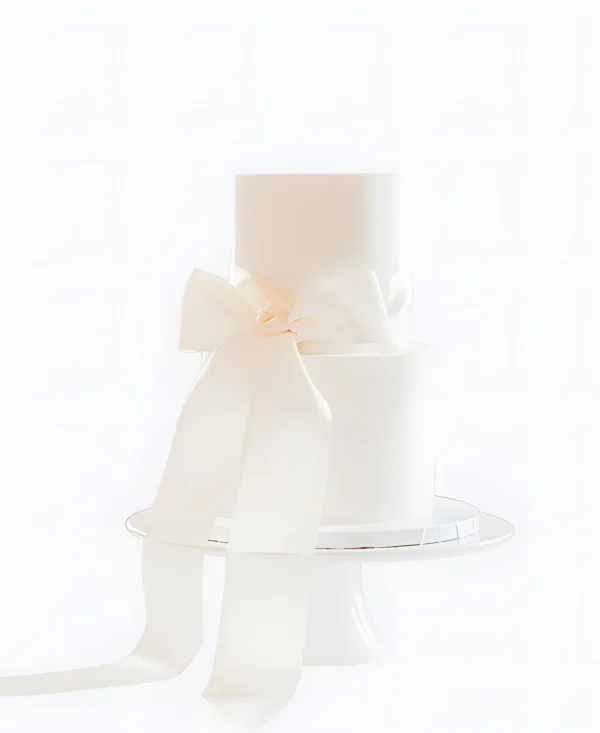 Тредовый торт с большим белым бантом на свадьбу Фото