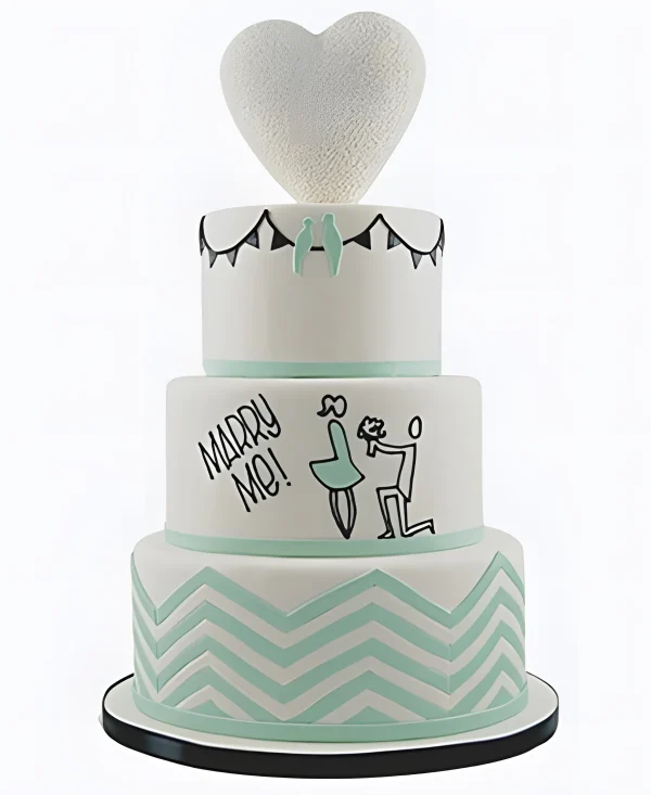 Трехъярусный торт на сватовство с белым сердцем Фото