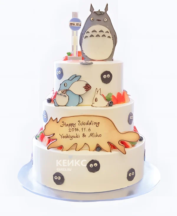Трехъярусный торт на день рождения аниме Мой сосед Тоторо Фото