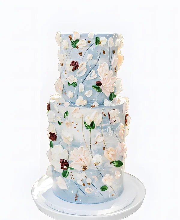 Трендовый голубой торт без мастики на свадьбу Фото