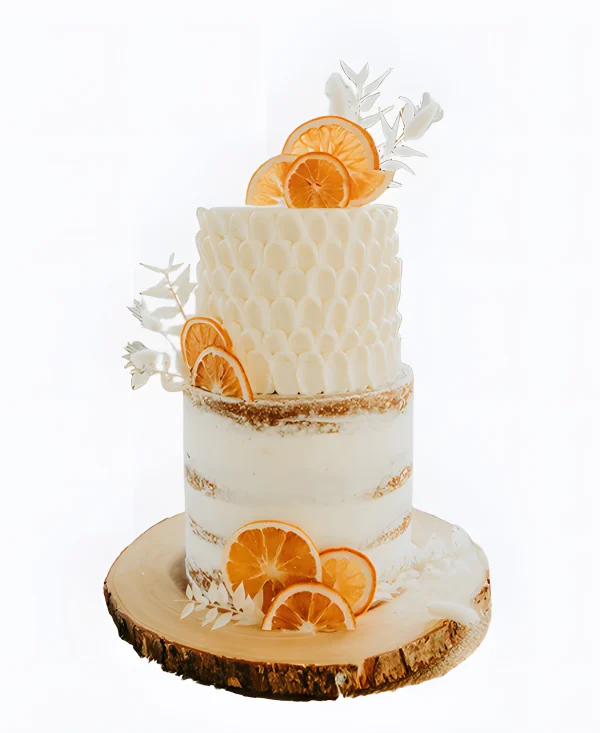 Трендовый свадебный торт с дольками апельсина Фото