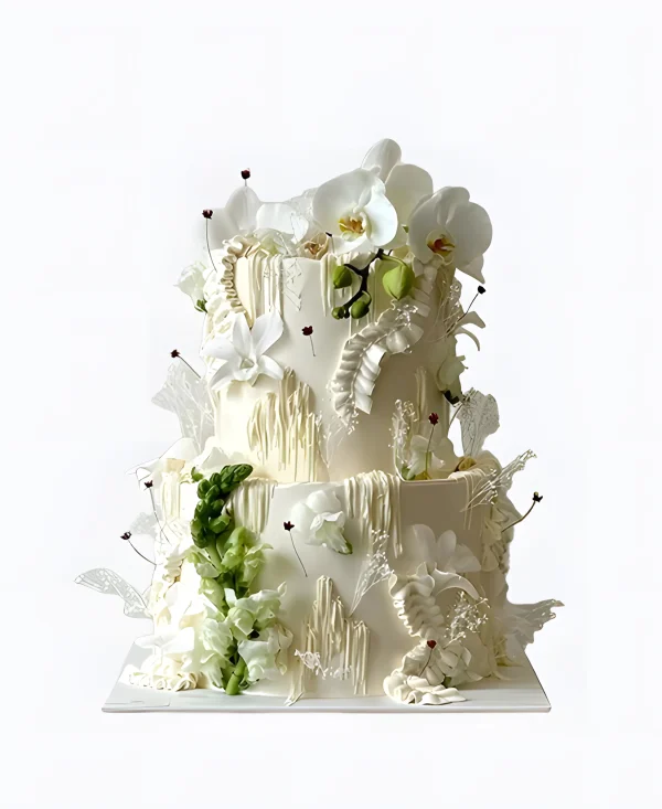 Трендовый торт на свадьбу с цветами орхидеи Фото