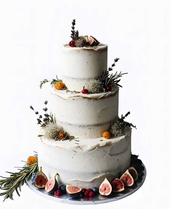 Трендовый торт на свадьбу с инжиром и сухоцветами Фото